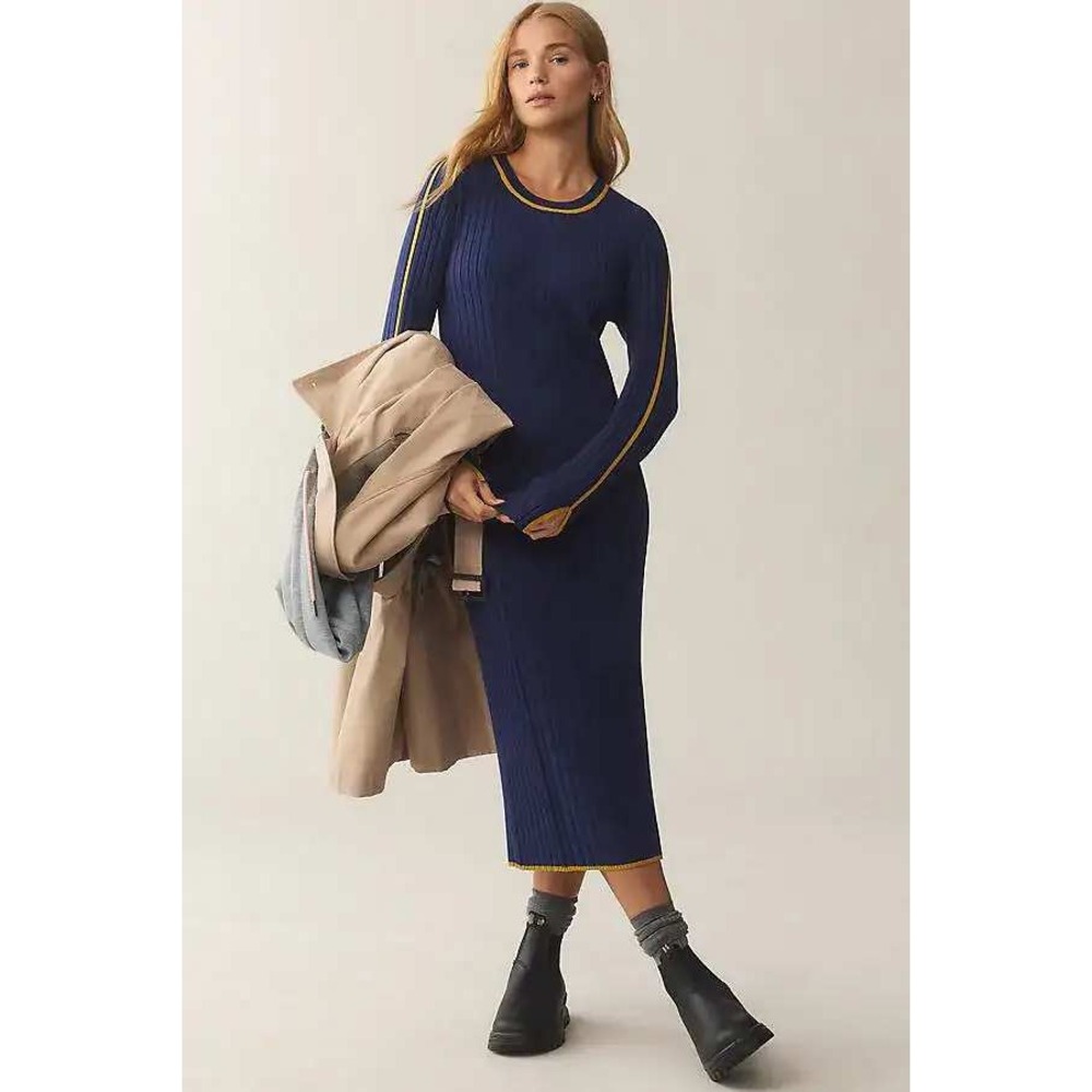 Daily Practice Anthropologie Knit Long Sleeve Sporty Sweater Dress Blue Medium